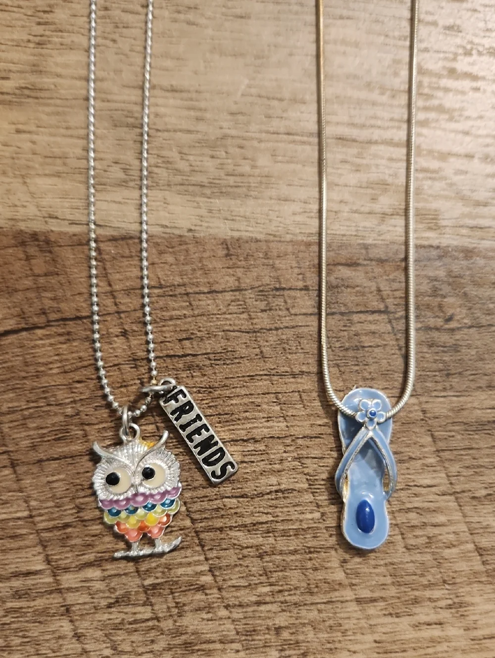 Kids Colorful Owl 'Friends' Pendant Necklace - Blue Flip Flop Accent